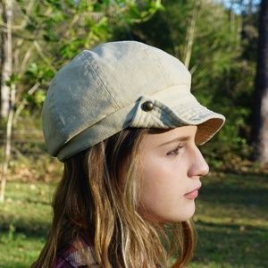 Canvas Newsboy Cap with Faux Brass Buttons